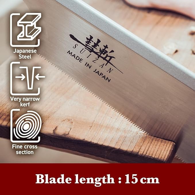 SUIZAN Dozuki Dovetail Saw 6" Rip Cross Angle Cut - Professional Japanese Pullsaw Handsaw Woodworking Tools