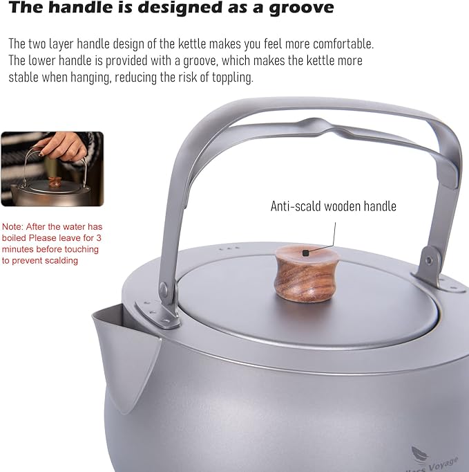 Boundless Voyage Titanium Kettle 800ml/27fl oz Folding Handle Filter Camping Teapot Coffee Pot for Outdoor Boil Water