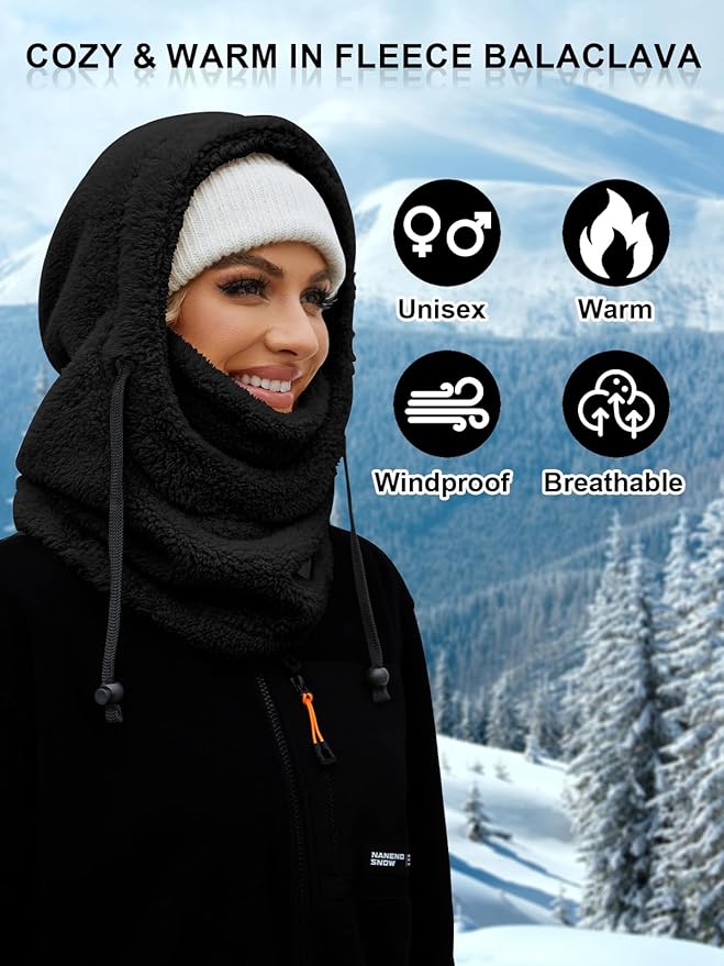 Balaclava Fleece Ski Mask for Men Women Winter Face Masks Windproof Hooded Scarf Cold Weather Hat Neck Warmer