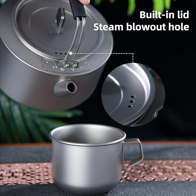 Camping Kettle Titanium Camp Tea Coffee Pot Portable Lightweight Tea Kettle Teapot Fast Heating Campfire Kettle for Stove Top, Boiling Water, Outdoor, Hiking, Camping, Picnic, Traveling