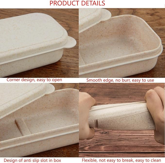 1Pcs Simple Utensil Holder with Lid, Reusable Utensils Wheat Straw Travel Cutlery Box，Portable Flatware Box Travel Tableware Storage Case, Simple Tableware Storage Boxs Case for Cutlery Kit (Beige)