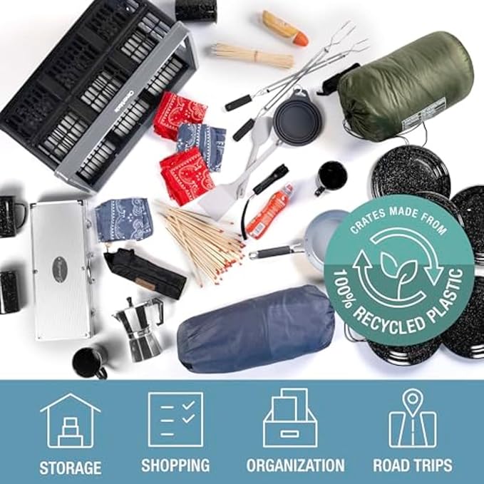 CleverMade Collapsible Utility Crates - Ocean 3 Pack 45L / 11 Gal holds 66 lbs - Stackable Containers Heavy Duty Capacity Crates Space-Saving Baskets