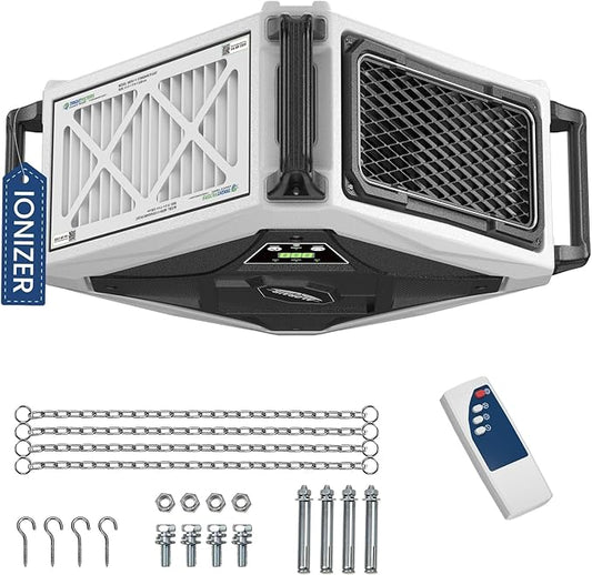 ALORAIR 2 Stage 270° Intake (580/780CFM) Air Filtration Systems Woodworking Built-In Ionizer with Remote Control & Strong Vortex Fan, Hanging Mode for Works Shop, Shop Dust Collectors, Purecare 780IG