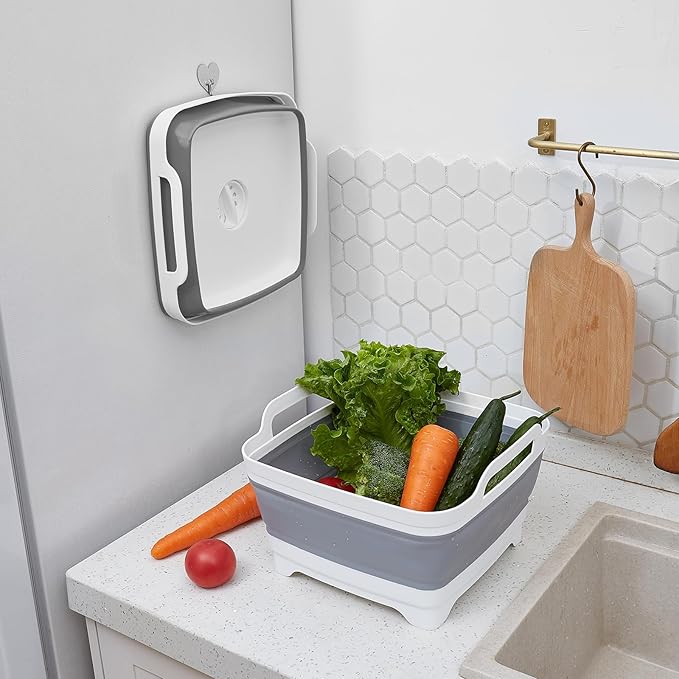 2 Pack Foldable Dish Tub-2 * 9L Dishpan for Washing Dish Tub-Foldable Wash Basin Bucket Portable Sink-Multiuse Collapsible Sink Tub Wash Dish Basin(Grey+Green)