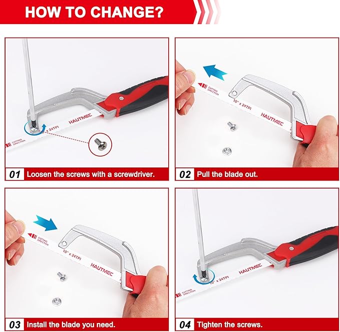 HAUTMEC Mini Hacksaw Small Hand Saw for Wood Metal Plastics Cutting Professional Hack Saw With 1 Pcs Bimetal Hss Blade, Especially Cuts In Tight Hard-Reach Spaces HT0035-PL