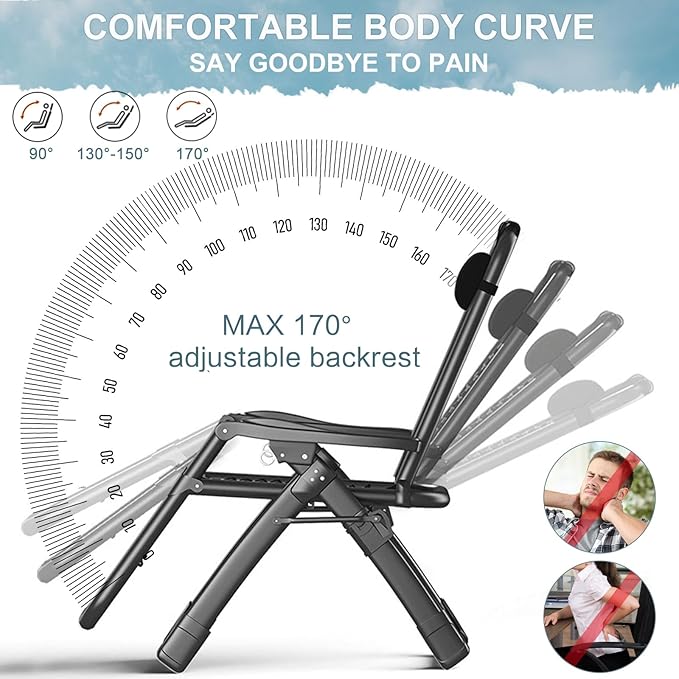 ABORON Zero Gravity Chair,Premium Outdoor Lawn Folding Lounge Chairs,Sturdy Adjustable Reclining Patio Chairs with Removable Cushion,Headrest & Tray