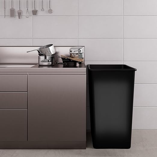 50 Gallon Black Square Commercial Trash Garbage Can | Outdoor Office Restaurant School Kitchen