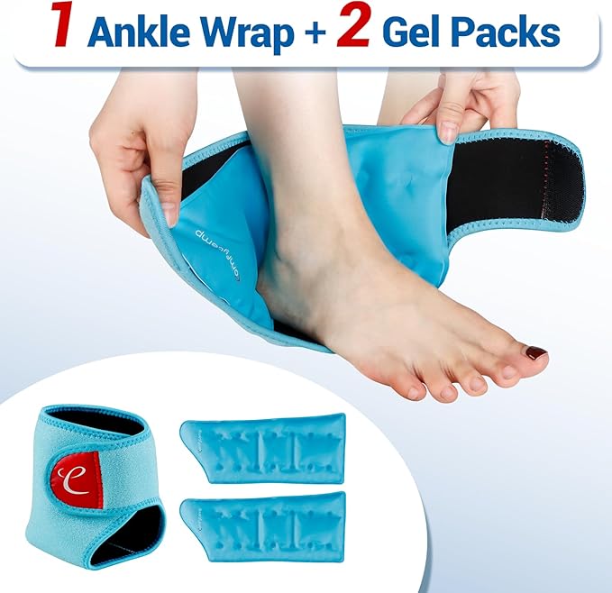 Comfytemp Ankle Ice Pack Wrap Brace for Swelling, Foot Pain Relief, 2 Gel Packs for Injuries Reusable, Hot Cold Compress for Plantar Fasciitis, Heel Spur, Achilles Tendonitis, Men Women Surgery Gift