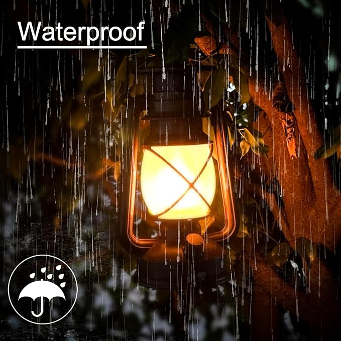 Solar Lantern Outdoor, Hanging Solar Lights Flickering Flame LED Vintage Lantern, Waterproof Camping Lamps, Auto On/Off Landscape Decor for Patio Garden Yard Pathway Porch, Rechargeable Lanterns 2Pack