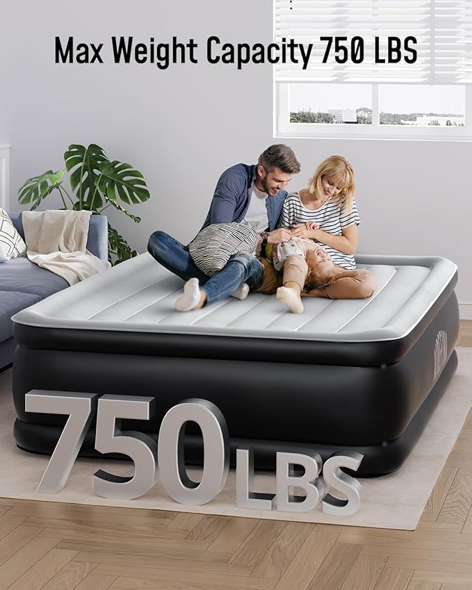 Airefina Air Mattress Queen with Built in Pump, 18 Raised Blow Up Mattress Upgraded Comfort Inflatable Mattress for Guest Home, with Portable Carrying Bag Air Bed Queen Size, Colchones Inflables