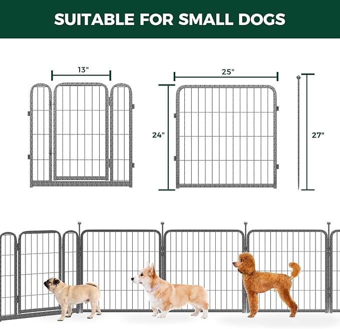 FXW Garden Fence with Door, 24in(H) x 90ft(L) 48 Panels Dog Fence Outdoor for The Yard - Heavy Duty Metal Fencing Tall Animal Barrier for Dog and Rabbit, Easy Assemble