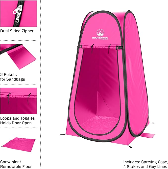 Pop Up Pod - Privacy Shower Tent, Dressing Room, or Portable Toilet Stall with Carry Bag for Camping, Beach, or Tailgate by Wakeman Outdoors (Pink)
