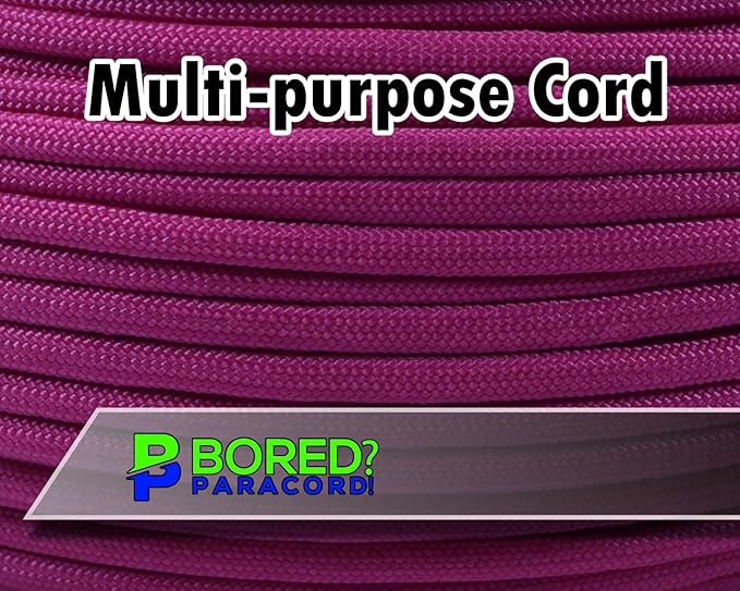 BORED? PARACORD! 550 lb Paracord - Ideal for Crafting, Camping, DIY Projects, Active & Military Outdoors - Strong Survival Rope - Tactical Parachute Cord Type III - Fuchsia 250 Feet
