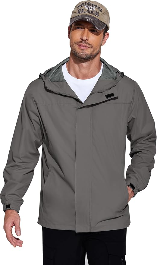 COOFANDY Men's Rain Jacket Waterproof With Hood Lightweight Packable Shell Raincoat Windbreaker For Cycling Golf Travel