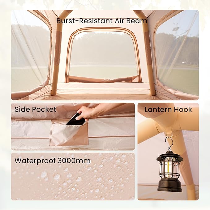 ABORON 2/6/8 Person Inflatable Camping Tent, Easy Setup Blow Up Tent with Hand Pump, PU3000mm Waterproof & Breathable 4 Season Glamping Tent for Outdoor Camping