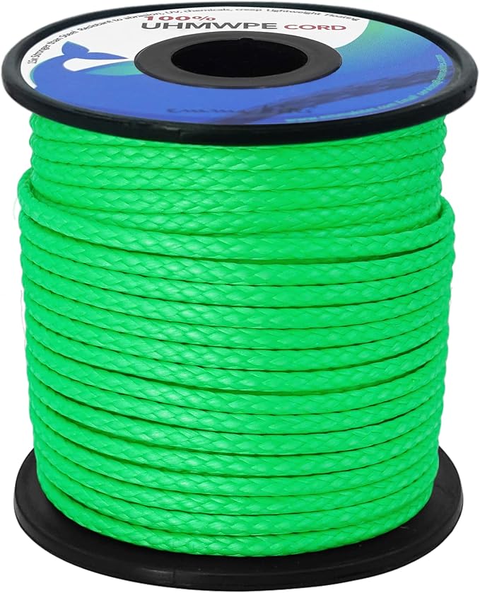 emma kites Hollow UHMWPE Braided Cord 1.3mm, 1.6mm, 2mm Spliceable for Tent Guyline Tarp Hammock Ridgeline Whoopie Sling Bear Bagging for Camping Backpacking