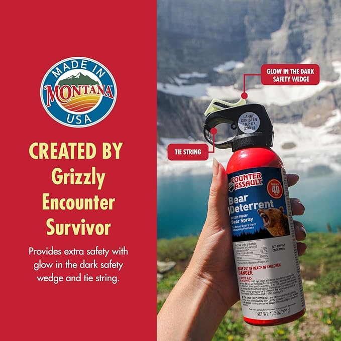 Counter Assault Bear Spray - Bears, Mountain Lions, Coyotes - Long-Range 40ft Distance - Pepper Spray Safety Gear for Hiking & Camping Protection - 2% Capsaicin - 10.2 oz