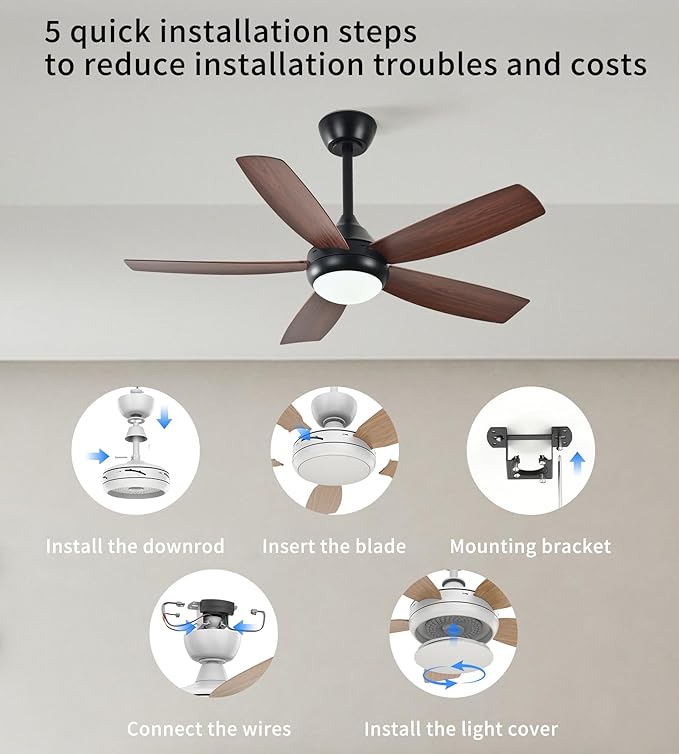 Ceiling Fans with Lights and Remote Control, 42 Inch Ceiling Fan with Light for Bedroom Living Room and Patio, Quiet 6 Speeds DC Reversible, Dimmable, Noiseless, Low Profile Ceiling Fans