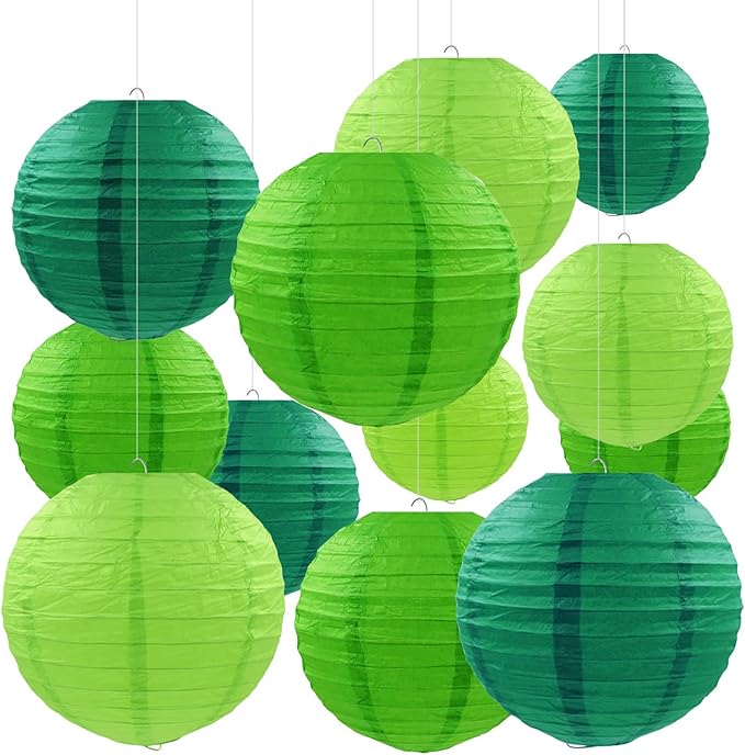 12 Pcs Green Party Paper Lanterns Green Party Supplies Round Chinese Paper Lanterns for Spring Theme Party Birthday Baby Shower Graduation Wedding St Patricks Day Decor