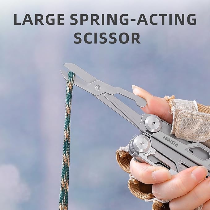 HANSHI 15 in 1 Multitool Pliers with Scissors, Upgraded Heavy Duty Stainless Steel Multi Tool with YG10 Tungsten Steel Replaceable Wire Cutters for Survival, Camping, Hiking,Repair and Gift (Silver)