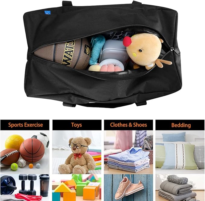 COOLBEBE 24" Sports Duffle Bag - 53L Travel Duffel Tote Bag with Upgrade Zipper Weekender Overnight, Durable & Water Resistant, Camping duffle Black