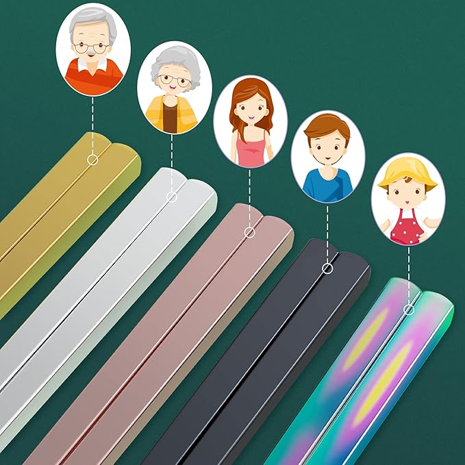 GLAMFIELDS Metal Chopsticks Reusable Chopsticks Dishwasher Safe Multipack Stainless Steel Japanese Style 5 Pairs Lightweight Chop Sticks Gift Set