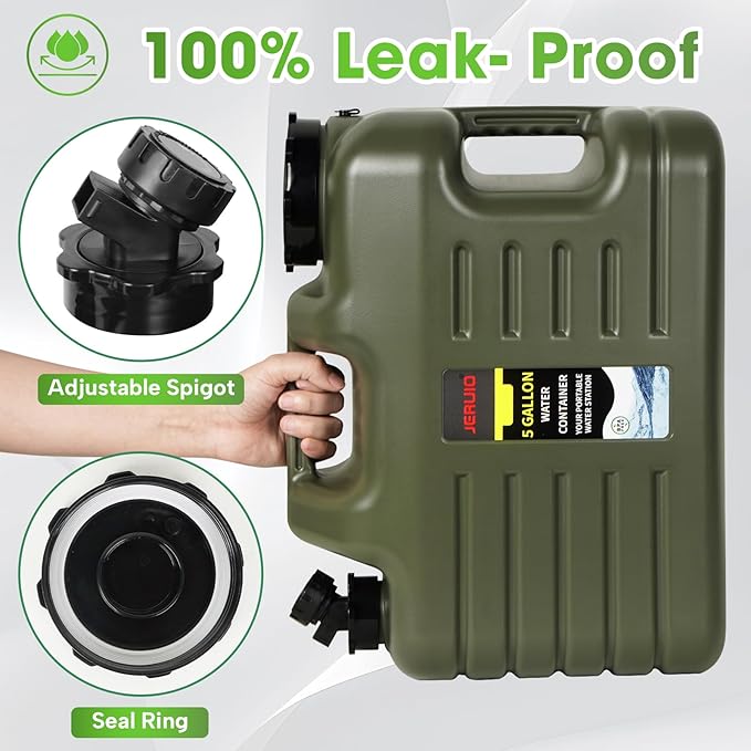 5 Gallon Water Jug, Portable Camping Water Containers with Spigot BPA Free Emergency Water Jug Water Tank Storage No Leakage