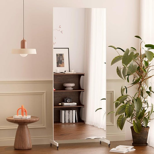 brisafe Home Gym Mirror 360° Swivel on Wheels, 75" X 32" Nano Film Super Lightweight Unbreakable Full Length Mirror for Yoga, Dance Studio, White