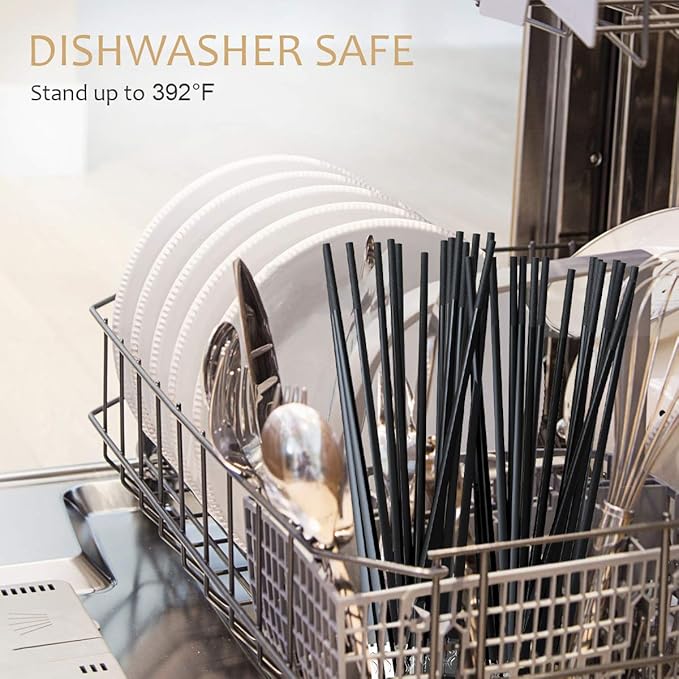 10 Pairs Fiberglass Chopsticks, GLAMFIELDS Reusable Chop sticks Dishwasher Safe, Non-slip, 9 1/2 inch (Silver)