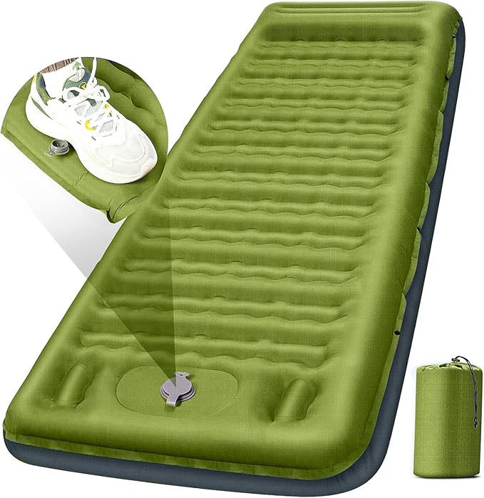 Camping Sleeping Pad, Extra Thick 5 Inch Camping Mat with Pillow Built-in Foot Pump Inflatable Sleeping Pads Compact for Camping Backpacking Hiking Traveling Tent