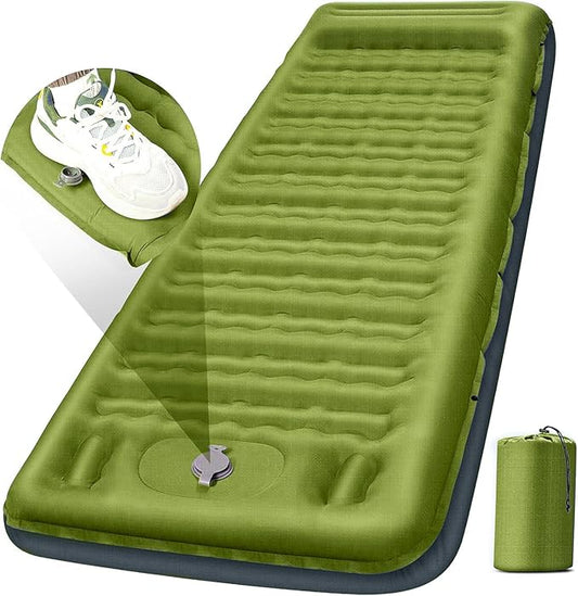 Camping Sleeping Pad, Extra Thick 5 Inch Camping Mat with Pillow Built-in Foot Pump Inflatable Sleeping Pads Compact for Camping Backpacking Hiking Traveling Tent