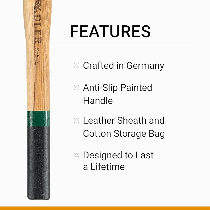 Rheinland Throwing Hatchet - World Axe Throwing League Compliant (1.95lbs, 15.75" Hickory Handle) - German-Made Throwing Axe with Sheath (Green Stripe)