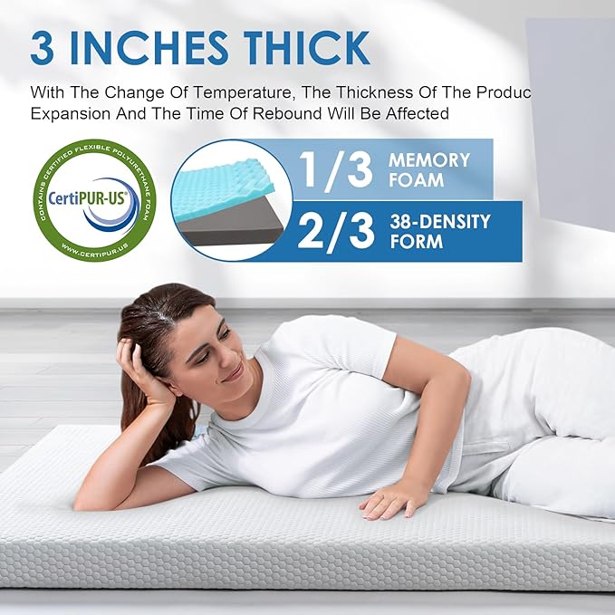 KingChii CertiPUR-US Memory Foam Camping Mattress, Portable Roll Up Travel Car Camping Mattress Sleeping Pad & Floor Mattress, Cot Mattress Guest Bed for Sleepover