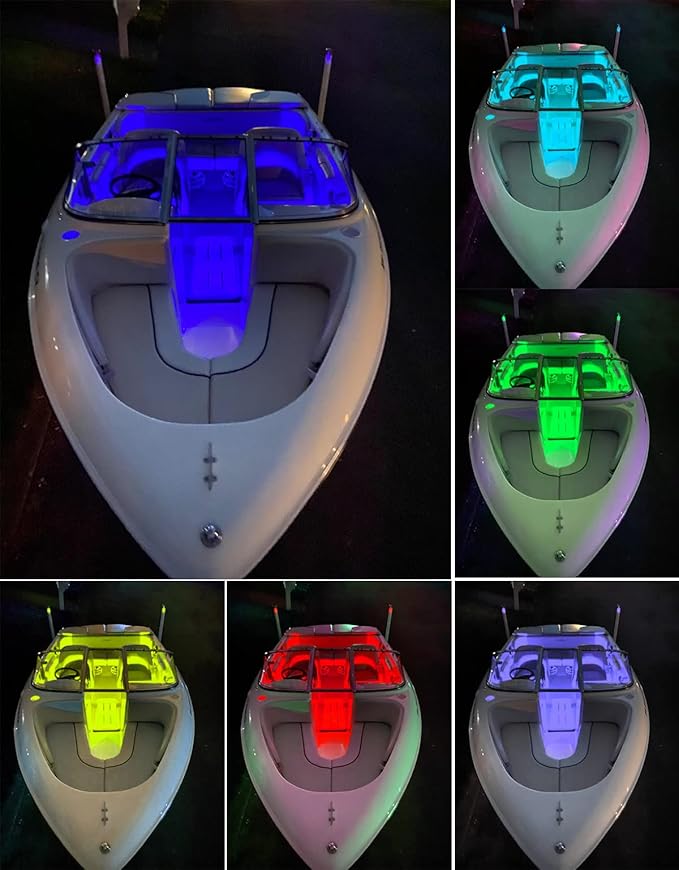 Boat Lights Wireless Battery Operated, Waterproof Marine Led Light for Deck Courtesy Interior Lights, Fishing Kayak Duck Jon Bass Boat, RGB Multi Color Remote Controlled, 4pcs