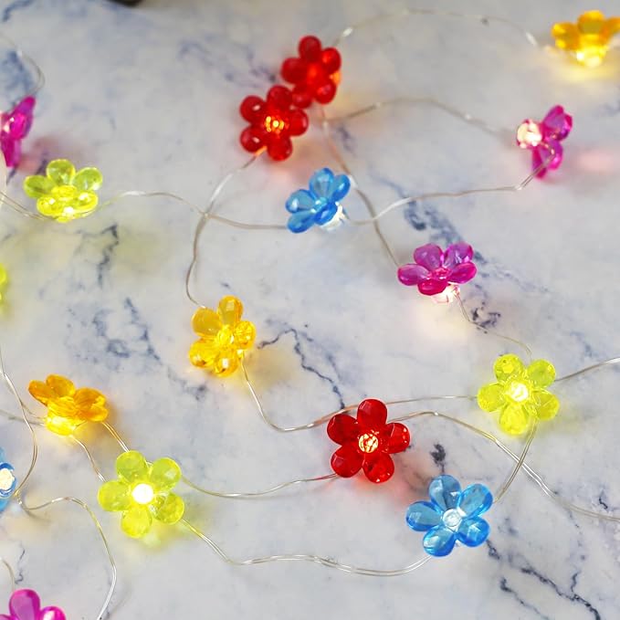 Flowers Fairy Lights 30 LED Copper String Lights with Remote Control & Battery Operated 5 Colors Flowers Lamp for Christmas, Summer, Wedding, Girls Bedroom, Outdoor Decor
