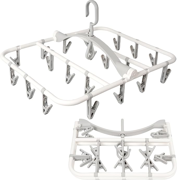 Clothes Drying Racks Foldable Clip Hangers Drip Hanger Plastic with 20 Drying Clips (Light Grey-Rectangle)