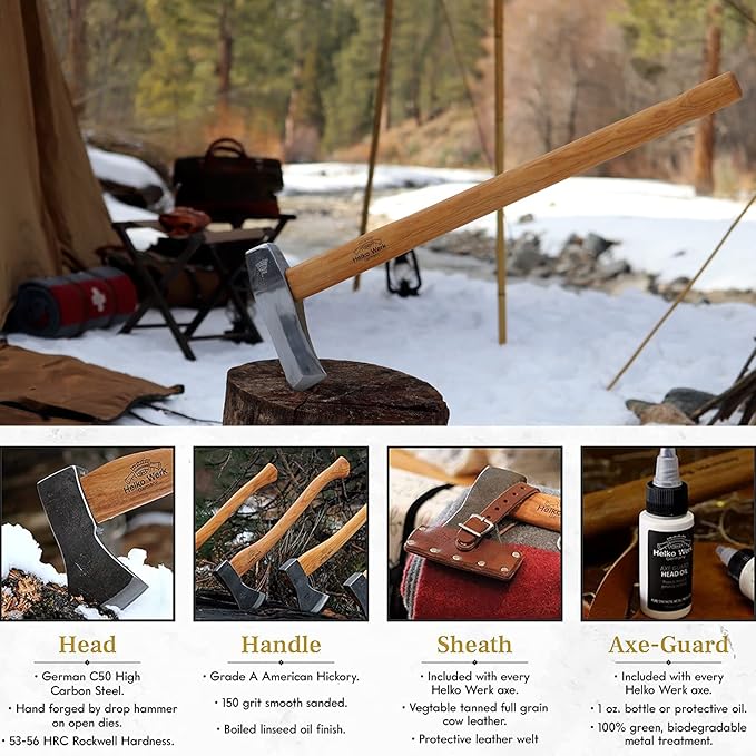 1844 Helko Werk Germany Classic Nordic Splitting Axe - Made in Germany for Splitting Wood and Splitting Rounds and Heavy Duty Firewood, Scandinavian Axe - Head 5.5 lbs, Handle 31 in. (Nordic) #13521