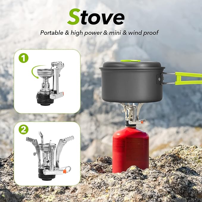 15pcs Camping Cookware Mess Kit,Non-Stick Lightweight Pots Set Portable Outdoor Cookware for Camping Backpacking Hiking Outdoor Cooking and Picnic