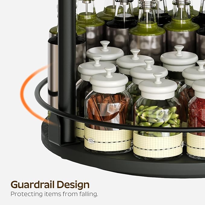3-Tier Lazy Susan Organizer, Rotating Spice Rack, Spinning Organizer, Industrial Turntable Spice Rack Organizer for Cabinet, Kitchen Countertop, Pantry, Black SR23BK