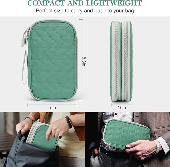 FYY Electronic Organizer, Travel Cable Organizer Bag Pouch Electronic Accessories Carry Case Portable Waterproof Double Layers All-in-One Storage Bag for Cable, Cord, Charger, Phone,-Pattern Green(M)