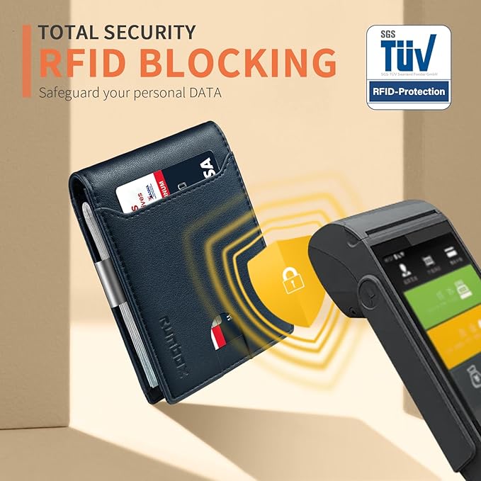 RUNBOX Slim Wallets for Men - Leather Money Clip Mens Wallet - RFID Blocking Front Pocket Bifold Wallet - Thin Credit Card Holder with Gift Box