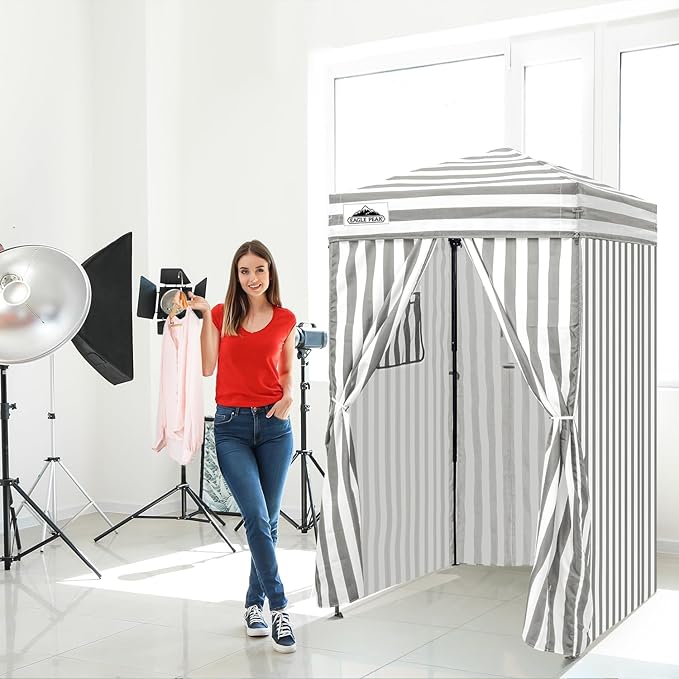 EAGLE PEAK Flex Ultra Compact 4x4 Pop-up Canopy, Sun Shelter, Changing Room, Portable Privacy Canopy Cabana for Pool, Fashion Photoshoots, or Camping, Gray/White