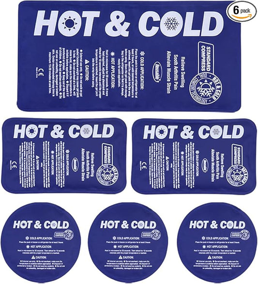Hilph Ice Packs for Injuries Reusable, 6 Pack Soft Hot and Cold Gel Ice Pack Set for Pain Relief, Swelling, Bruises, Inflammation and Post Surgery Recovery, Ideal for Head, Ankle, Knees and Neck