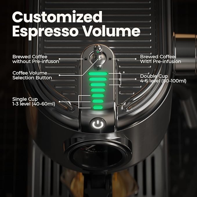 Espresso Machine - 20 Bar Espresso Maker with Milk Frother Steam Wand, Coffee Maker for Latte & Cappuccino, 1450W Semi-Automatic Coffee Machine with 34oz Removable Water Tank, Compact Kitchen