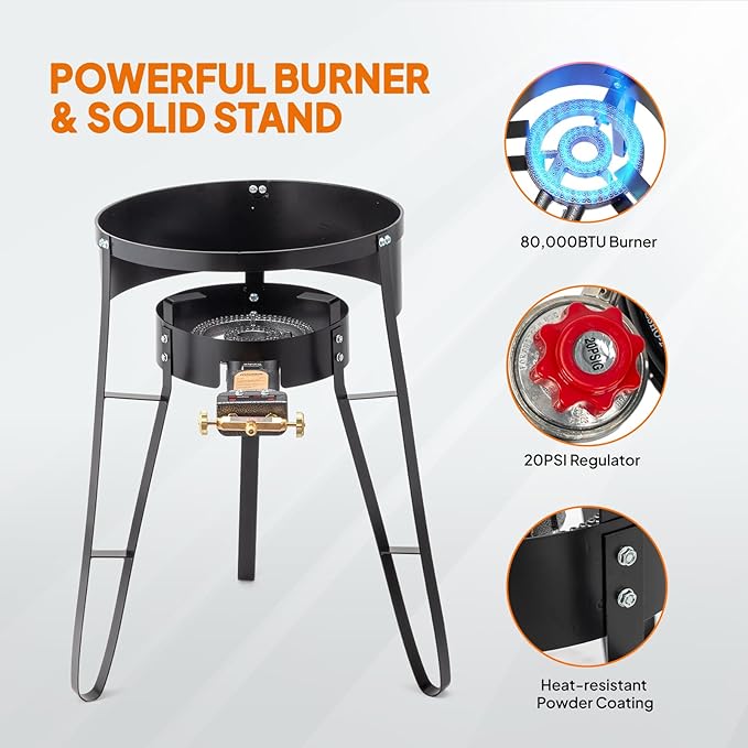 ROVSUN 23" Concave Comal Set with 80,000BTU Propane Stove, Stainless Steel Discada Disc Cooker with Burner Stand for Backyard & Outdoor Cooking, Taco Para Cocinar Carnitas Tortillas Stir Fry Wok