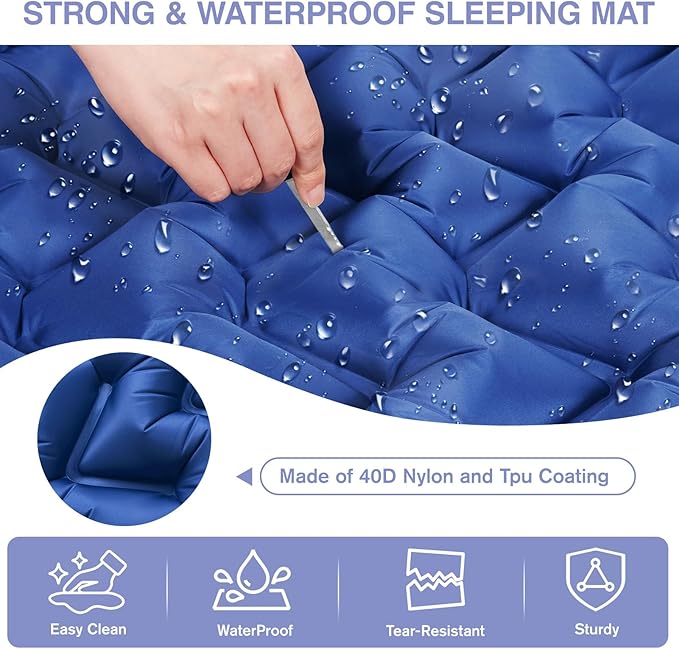 Camping Sleeping Pad, Ultralight Camping Mat with Pillow Built-in Foot Pump, 4" Thick Inflatable Sleeping Mat Compact for Backpacking, Hiking, Car Traveling, Camp Tent