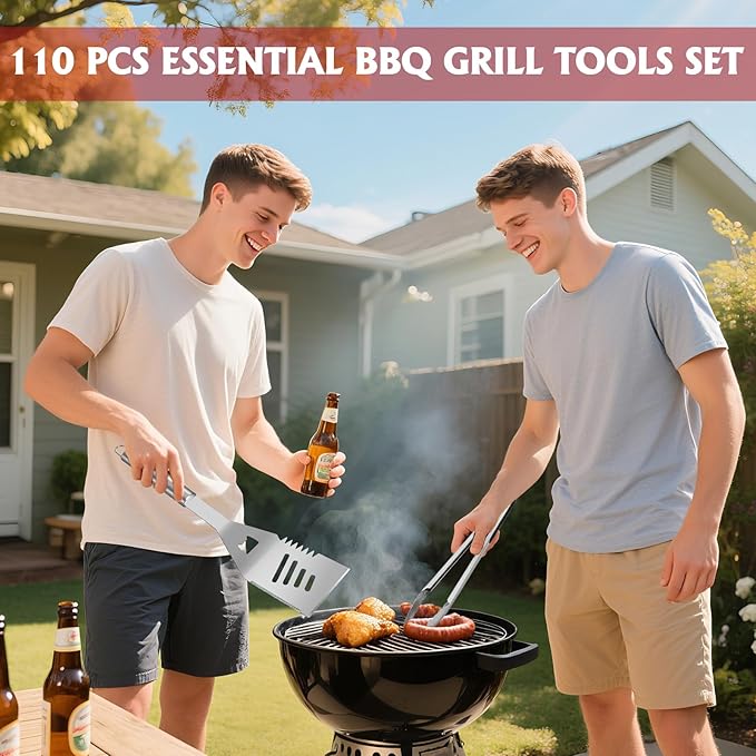 Supernal 110PCS Large Grilling Accessories,BBQ Accessories Heavy Duty Stainless Steel BBQ Grill Tools Set-Spatula,Tongs,Cleaning Brush & Meat Claws for Grills Outdoor Cooking,Gifts for Men Dad