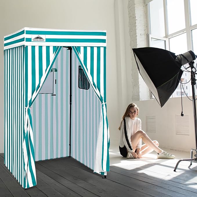 EAGLE PEAK Flex Compact 4x4 Pop-up Canopy Changing Room, Portable Privacy Dressing Room for Indoor Fashion Photoshoots, Camping, or Pool, White/Light Blue