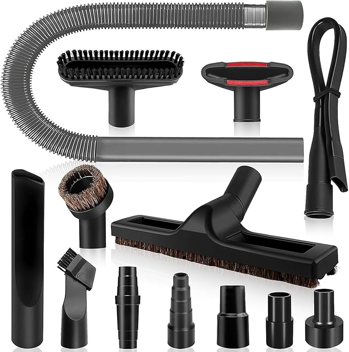 13-Piece 1 1/4 Inch Shop Vac Attachments Cleaning Kit With Vacuum Floor Brush/Dryer Lint Vac Attachment/Flexible Crevice Tool (Hose Adapters for 1 1/4" to 2 1/2"Hoses)