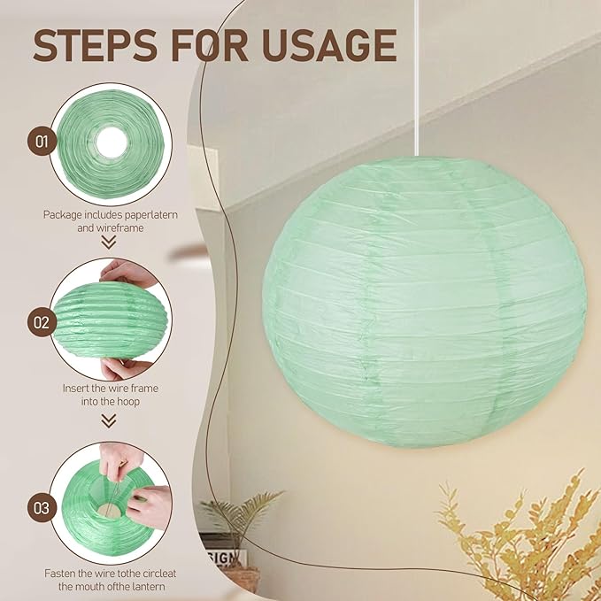 16PCS Colorful Lantern Lights, White Round Rice Paper Lamp Shades, Chinese/Japanese Paper Lantern Pendant Light for Party Decoration, Wedding, Home Decor